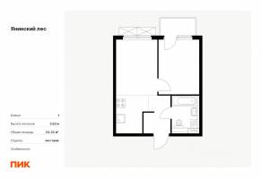 ЖК «Янинский лес», планировка 1-комнатной квартиры, 33.23 м²