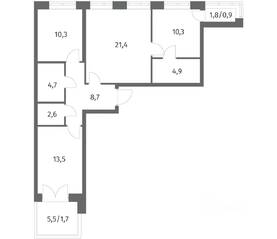 ЖК «NEWПИТЕР», планировка 3-комнатной квартиры, 79.01 м²