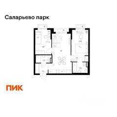 ЖК «Саларьево парк», планировка 2-комнатной квартиры, 53.20 м²
