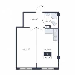 ЖК «Ромашки», планировка 1-комнатной квартиры, 39.90 м²