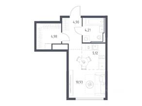 ЖК «Квартал на воде», планировка 1-комнатной квартиры, 30.14 м²