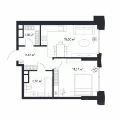 ЖК «1-й Нагатинский», планировка 1-комнатной квартиры, 45.76 м²