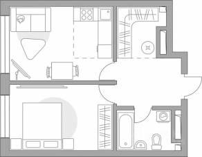 ЖК «Тринити-3», планировка 2-комнатной квартиры, 42.87 м²