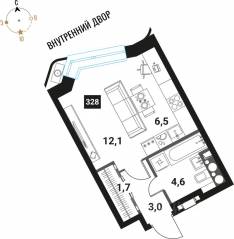 ЖК «Интеллигент», планировка студии, 27.90 м²