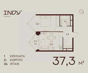 ЖК «Indy Towers», планировка 1-комнатной квартиры, 37.30 м²