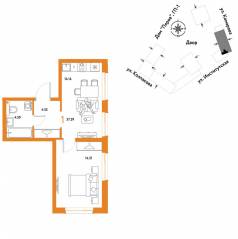 ЖК «Страна.Парковая», планировка 1-комнатной квартиры, 37.59 м²