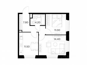 ЖК «Квартал Белый Град», планировка 2-комнатной квартиры, 48.90 м²