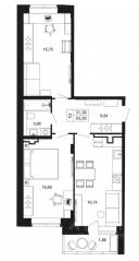 ЖК «Времена года», планировка 2-комнатной квартиры, 63.28 м²