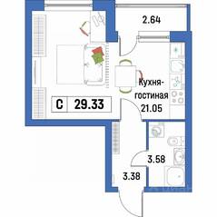 ЖК «Урбанист», планировка студии, 29.33 м²