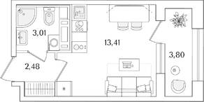 ЖК «Аурум», планировка студии, 20.80 м²