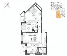 ЖК «Школьный» (Наро-Фоминск), планировка 2-комнатной квартиры, 90.00 м²
