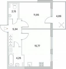 МЖК «Новое Сертолово», планировка 1-комнатной квартиры, 39.46 м²