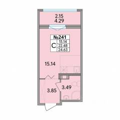 ЖК «Рождественский квартал», планировка студии, 24.63 м²