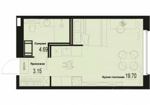 ЖК «ID Murino III», планировка студии, 27.54 м²