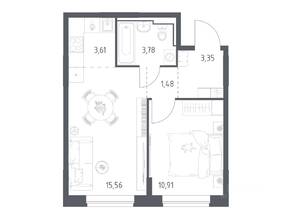 ЖК «Богдановский Лес», планировка 1-комнатной квартиры, 38.69 м²