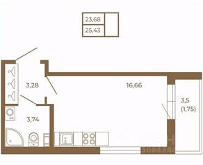 МЖК «Новая история», планировка студии, 25.43 м²