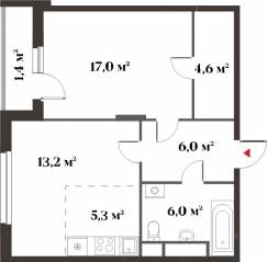 ЖК Миниполис «Восемь кленов», планировка 2-комнатной квартиры, 52.20 м²