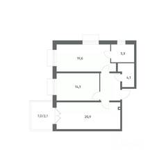 ЖК «Парусная 1», планировка 2-комнатной квартиры, 71.50 м²