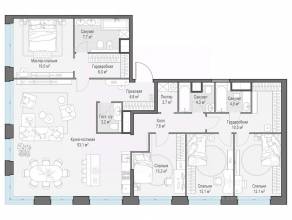 ЖК «Собрание клубных домов West Garden», планировка 4-комнатной квартиры, 160.70 м²