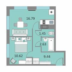 Апарт-комплекс «Начало», планировка 1-комнатной квартиры, 40.50 м²