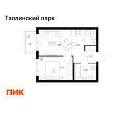 ЖК «Таллинский парк», планировка 1-комнатной квартиры, 33.46 м²