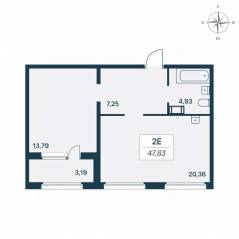 ЖК «Расцветай в Янино», планировка 1-комнатной квартиры, 49.60 м²