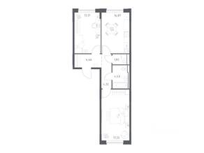 ЖК «Прибрежный Парк», планировка 2-комнатной квартиры, 59.81 м²