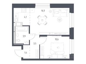 ЖК «Мытищи Парк», планировка 1-комнатной квартиры, 40.00 м²