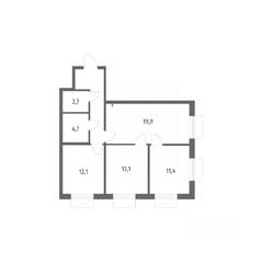 ЖК «Парусная 1», планировка 3-комнатной квартиры, 71.40 м²