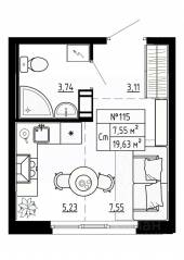 МЖК «Аннино Сити», планировка студии, 19.63 м²
