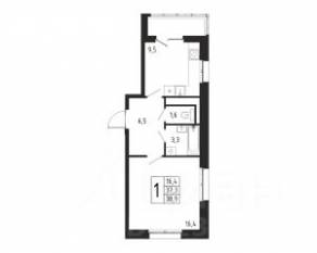 ЖК «Берег», планировка 1-комнатной квартиры, 38.90 м²