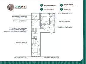 ЖК «ЛесART», планировка 2-комнатной квартиры, 68.70 м²