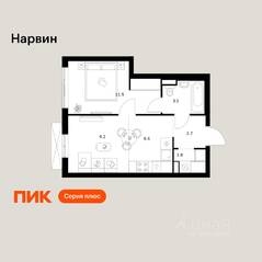 ЖК «Нарвин», планировка 1-комнатной квартиры, 35.30 м²