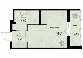 ЖК «ID Murino III», планировка студии, 23.97 м²