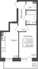 ЖК «Зеленый Оазис-Город», планировка 1-комнатной квартиры, 37.32 м²