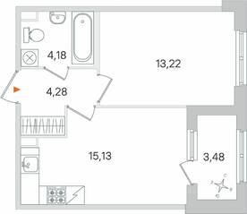 МЖК «Дубровский», планировка 1-комнатной квартиры, 38.55 м²