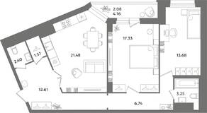 ЖК «Байрон», планировка 2-комнатной квартиры, 78.70 м²