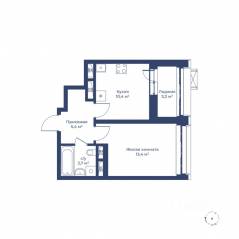 ЖК «Цветочный город», планировка 1-комнатной квартиры, 34.60 м²