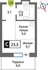 ЖК «Никольский квартал Отрада», планировка студии, 23.50 м²