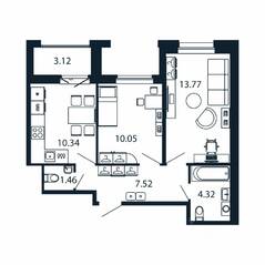 ЖК «Полис Новоселье», планировка 2-комнатной квартиры, 49.02 м²