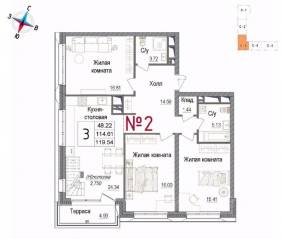 ЖК «Art (Наро-Фоминск)», планировка 3-комнатной квартиры, 119.54 м²