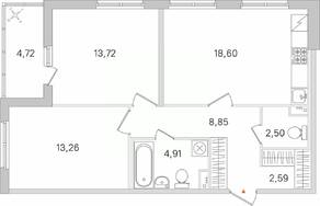 ЖК «Ясно. Янино», планировка 2-комнатной квартиры, 66.79 м²