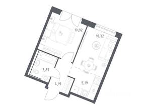 ЖК «Квартал Западный», планировка 1-комнатной квартиры, 34.39 м²
