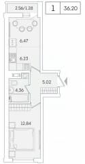 ЖК «Lampo», планировка 1-комнатной квартиры, 34.70 м²