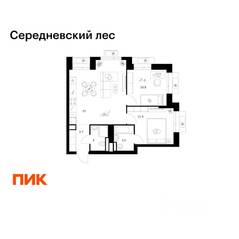 ЖК «Середневский лес», планировка 2-комнатной квартиры, 57.20 м²