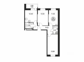 ЖК «Дом на Сиреневой (Щелково)», планировка 3-комнатной квартиры, 73.01 м²