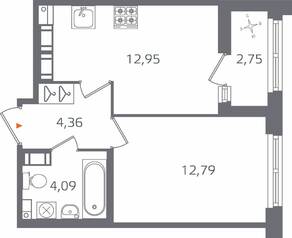 ЖК «Б15», планировка 1-комнатной квартиры, 35.57 м²