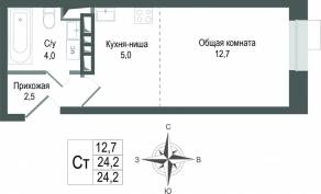 ЖК «Киноквартал», планировка студии, 24.20 м²