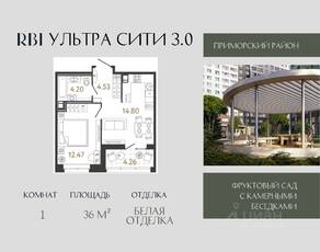 ЖК «Ультра Сити 3.0», планировка 1-комнатной квартиры, 36.00 м²