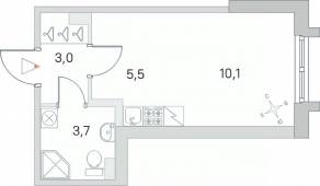 ЖК «Югтаун. Олимпийские кварталы», планировка студии, 22.30 м²